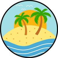 Beautiful Beach Scenery In Circle Illustration vector