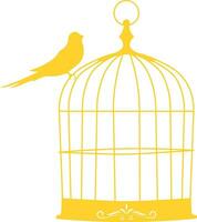 Sparrow Bird Sitting on Bird Cage Silhouette Icon vector