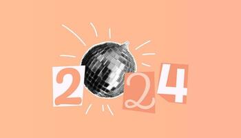 2024 numbers art collage on Peach Fuzz background vector illustration