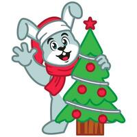 Cute Rabbit or Bunny with Christmas Tree vector