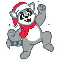 a raccoon wearing a santa hat and scarf vector