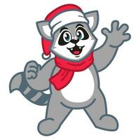 a raccoon wearing a santa hat and scarf vector