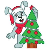 Cute Rabbit or Bunny with Christmas Tree vector