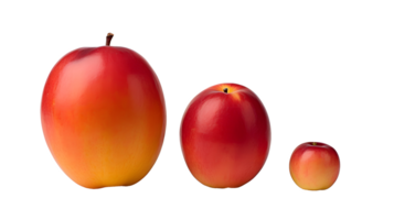 ai generiert schließen oben Foto von drei reif, lecker rot perfekt Äpfel. Transparenz png Innerhalb