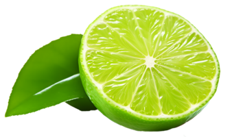 AI generated Close up photo of fresh green half of lime. Transparent PNG inside