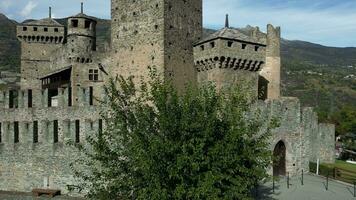 Front view of Fenis castle Aosta Valley Italy video