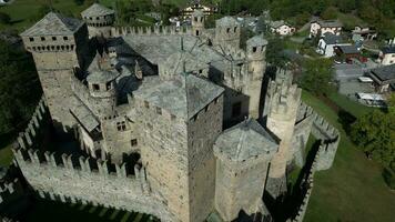 Aerial view of the Fenis castle Aosta valley Italy video