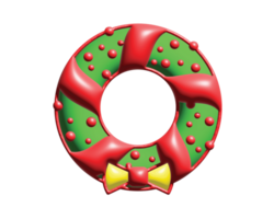 The isolated green and red Christmas house door Wreath decoration 3D icon with yellow ribbon png