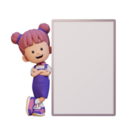 3D girl character holding a blank placard png