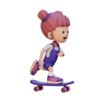 3d ragazza personaggio cavalcata skateboard png