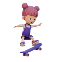 3D girl character ride skateboard png