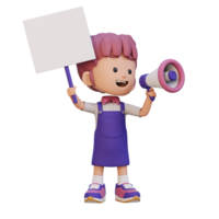 3D girl character holding a blank placard png