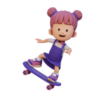 3d ragazza personaggio cavalcata skateboard png