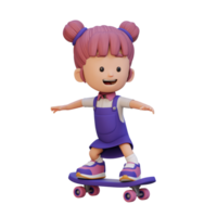 3d ragazza personaggio cavalcata skateboard png