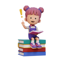 3d niña personaje obtener un idea cuando leyendo un libro png