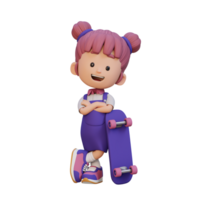 3D girl character ride skateboard png