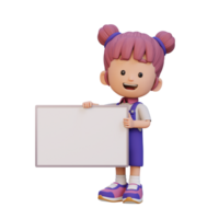 3D girl character holding a blank placard png