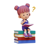 3d niña personaje obtener confuso cuando leyendo un libro png