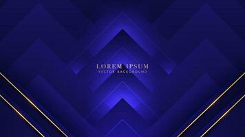 Dark blue Abstract background with blue square shape and gold lines. Modern template design concept vector