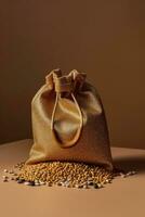 AI generated A Bag of Golden Grains Spills onto a Table photo