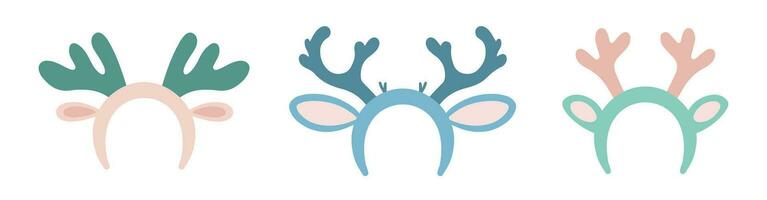 Reindeer Antlers Headband Set. Vector illustration. Pastel Green and Pink color. Christmas Accessory