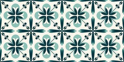 Scandinavian Style Tile in blue and green colors. Ethnic Vector Seamless Floral Pattern. Abstract Square Geometric Swatch for Wrapping Paper, Indoor Decor, or Fabric