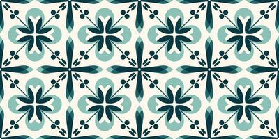 Scandinavian Style Tile in blue and green colors. Ethnic Vector Seamless Floral Pattern. Abstract Square Geometric Swatch for Wrapping Paper, Indoor Decor, or Fabric