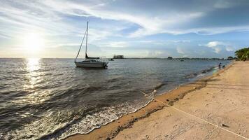 boat floating on sea. againts sky video