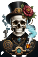 ai gegenereerd steampunk schedel PNG transparant achtergrond