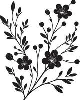 minimal Blooming floral branch silhouette vector illustration, white background 3