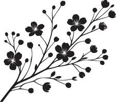 minimal Blooming floral branch silhouette vector illustration, white background 8