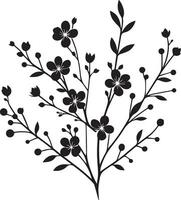 minimal Blooming floral branch silhouette vector illustration, white background 11