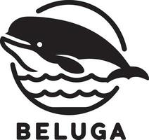 minimal Beluga whale vector silhouette black color white background 3