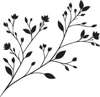 minimal Blooming floral branch silhouette vector illustration, white background 17