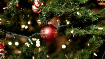 Branches of christmas tree with ornaments video