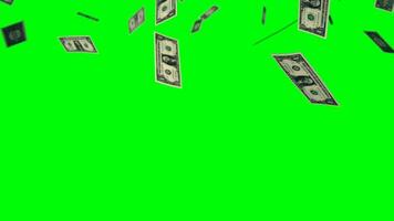 Animation of dollar bills falling on green screen or chroma key concept of business video