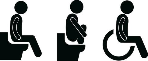 hombre en baño icono en plano conjunto aislado en Area de aseo pictogramas público baño señales, masculino higiene lavabos símbolos, negro baño ui vector móvil aplicaciones y sitio web icono plato Niños