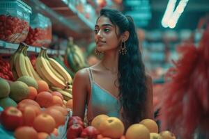 AI generated Fresh Fruit Aisle - Beautiful Woman Shopping photo