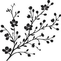 minimal Blooming floral branch silhouette vector illustration, white background 4