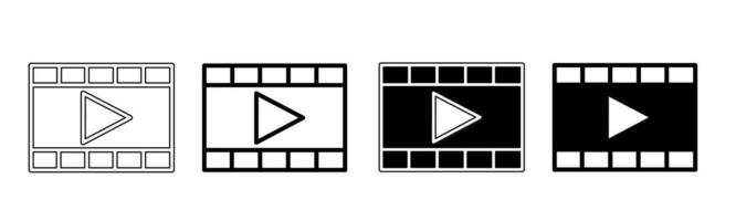 Black and white illustration of a cinema video. Cinema video icon collection with line. Stock vector illustration.