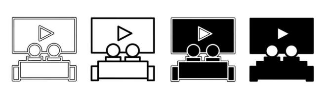 Black and white illustration of a cinema video. Cinema video icon collection with line. Stock vector illustration.