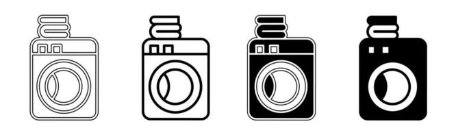 Black and white illustration of a washing machine. Washng machine icon collection with line. Stock vector illustration.