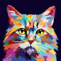 gato cara dibujado utilizando wpap Arte estilo, popular arte, vector ilustración.