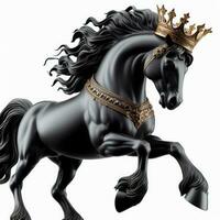 ai generado ilustración de un majestuoso negro caballo vistiendo un corona creado con generativo ai tecnología foto