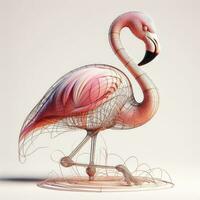 AI generated Illustration of Pink Flamingo Perched on a Vibrant Green Plant Created With Generative AI Technology photo