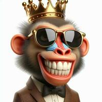 AI generated Illustration of Cartoon Monkey King Wearing Crown and Sunglasses Created With Generative AI Technology photo