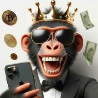 AI generated Illustration of a Stylish Monkey King with a Cell Phone Created With Generative AI Technology photo