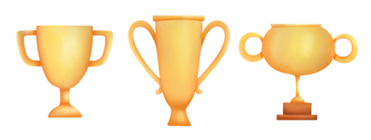 watercolor Trophy cup clip art collection on transparent background. Champion winter trophy, sport award set. winning team or individual Games. international competitions png