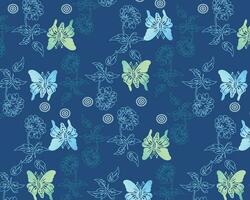 Elegant Butterflies and Flowers on Dark Blue Pattern vector