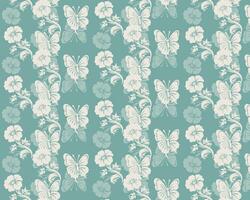 Elegant White Butterflies and Flowers on Teal Background vector